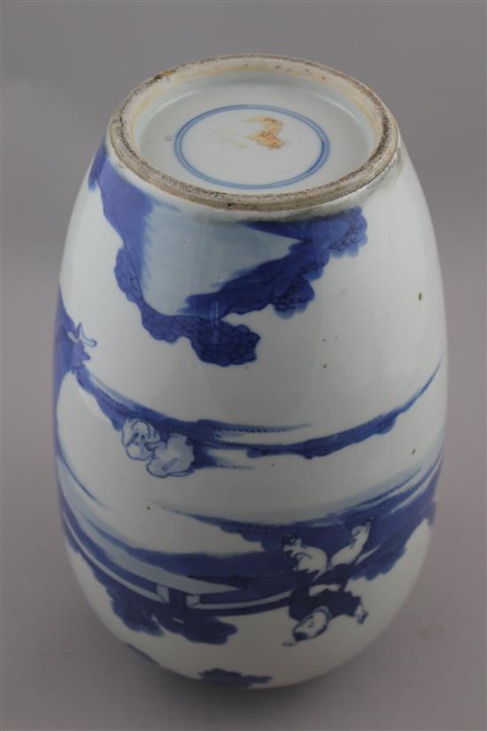 A Chinese blue and white ovoid jar, 19th century, 27cm, associated cover